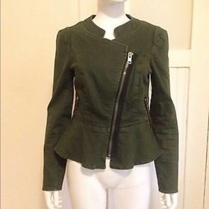 Free People Green Asymmetric-zip peplum jacket